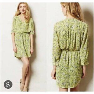 Maeve‎ Anthropologie Floral Galen Mini Dress Women Small Yellow Bohemian Prairie